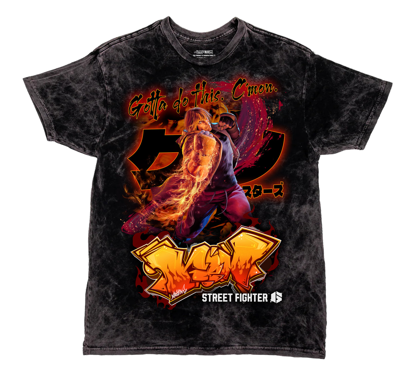 CAPCOM SF6 KEN "OVERSIZED PRINT" VINTAGE WASH SHIRT