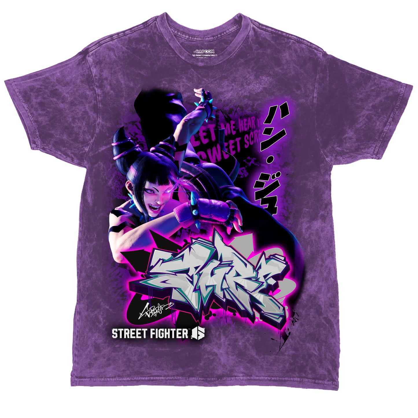 CAPCOM SF6 JURI "OVERSIZED PRINT" PURPLE VINTAGE WASH SHIRT (100 MADE)